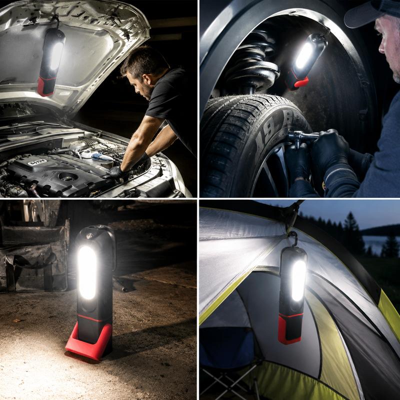 đĄ 50 % RABATT NU! đŠ Uppladdningsbar arbetslampa â 3000 LM COB-LED, magnetfĂ€ste, 360° krok & 180° stativ â perfekt för garage och camping đ
