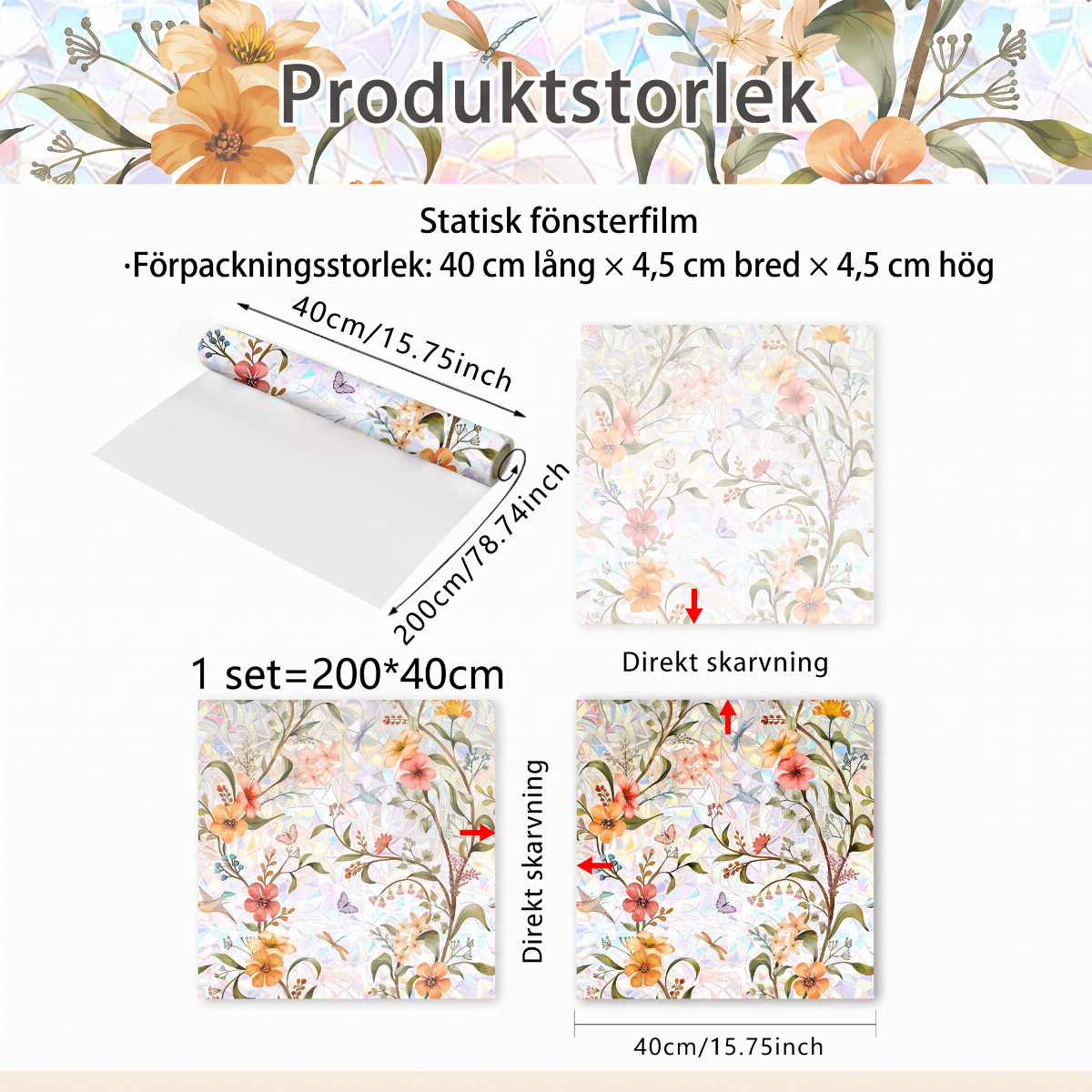 đ 50 % RABATT NU! âïž Statisk fönsterfilm med magnoliamönster â förvandla solsken till levande regnbĂ„gar, limfri đž