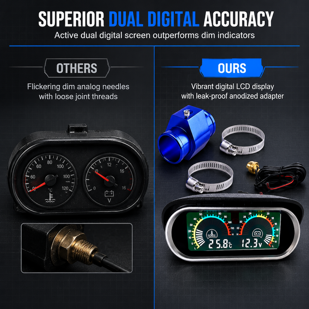 đ 50% RABATT! âš 2-i-1 Digital Vattentemperatur- & VoltmĂ€tare (12V/24V) med LCD-Display & 32 mm T-Koppling âĄ