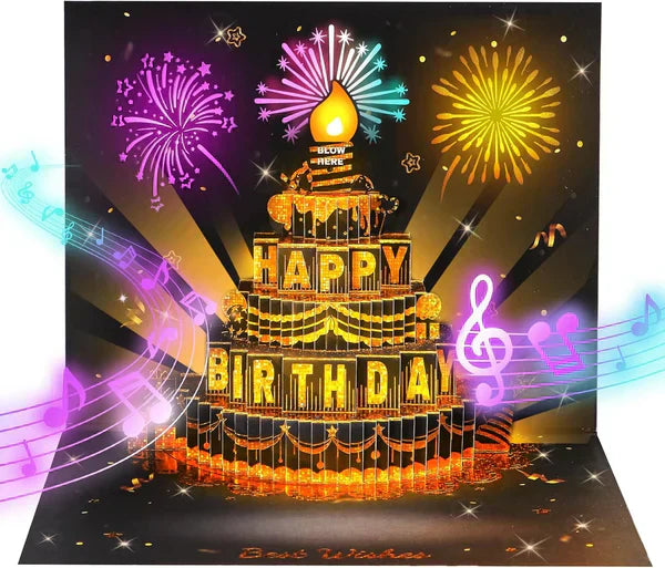 🎵 60% RABATT! 🎂 3D Popup-Musikalisk Födelsedagskort – Lyser, Spelar Sång & Överraskande Popup 🎁