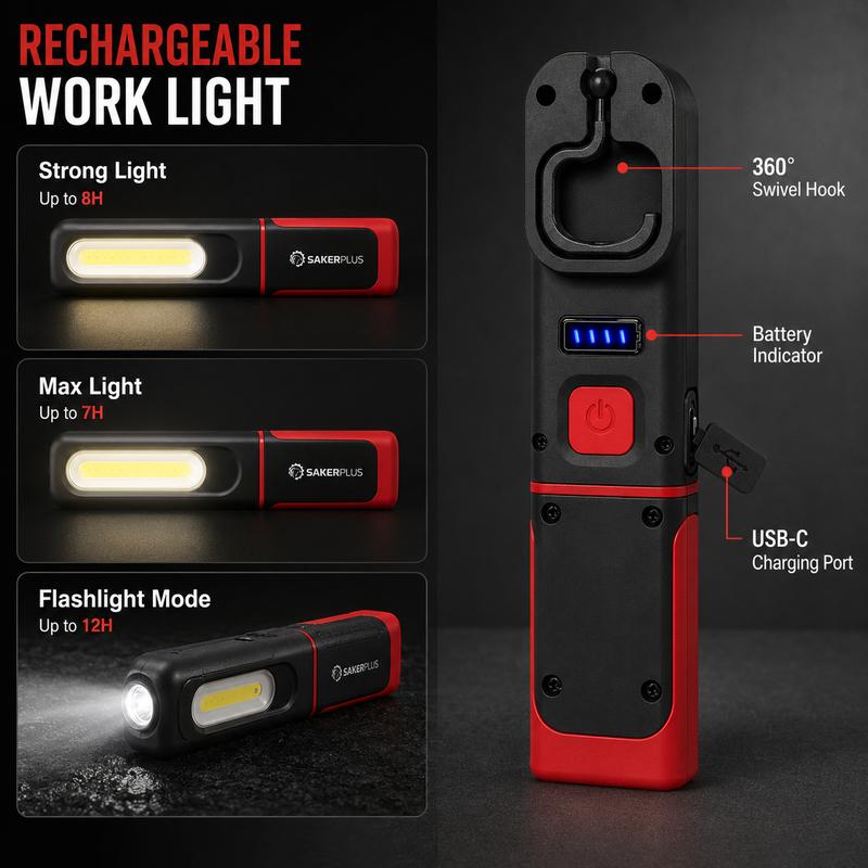 💡 50 % RABATT NU! 🔦 Uppladdningsbar arbetslampa – 3000 LM COB-LED, magnetfäste, 360° krok & 180° stativ – perfekt för garage och camping 🚗