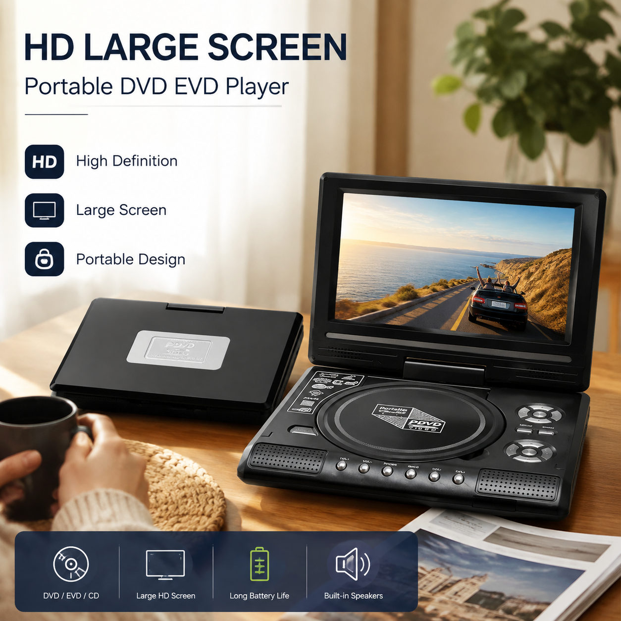 📺 50 % RABATT NU! 💿 Uppladdningsbar DVD-spelare med 7,8" HD-skärm – stöd för DVD, USB & SD – perfekt för resor och filmkvällar 🎬