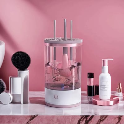 💖 60% RABATT! ✨ AUTOMATISK SMINKBORSTETVÄTT - Djuprengöring på 3 Minuter, Bärbar & Tyst Drift, USB-laddning för Resor och Hemmabruk 🌸🚿