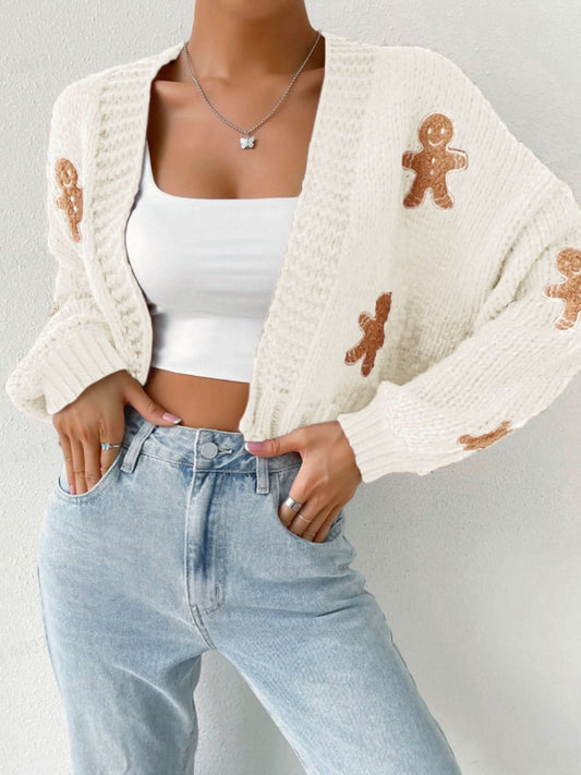 🎅Xmas Sales - 90% OFF🎄Women's Cartoon Print Drop Shoulder Crop Sweater Cardigan