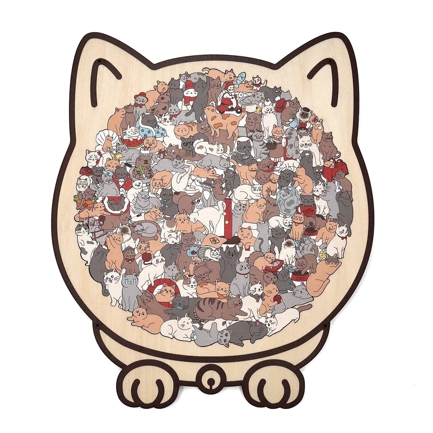🐱135-delars Morandi-färgat kattformat träpussel🎁