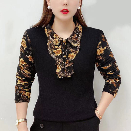 🎅Christmas sale - 50% off 🥳 Women’s Plush-lined Bottom Shirt with Floral Print（🔥Buy 2  Free Shipping）