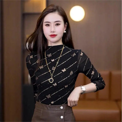 Fashion Luxury Pattern Half-high Neck Women's Top