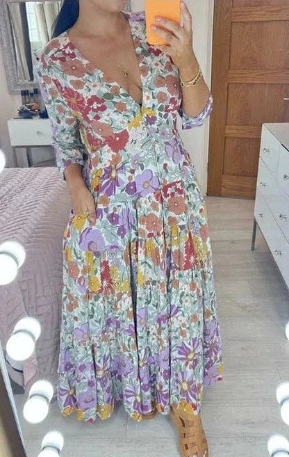 Floral Print Tiered Hem Maxi Dress