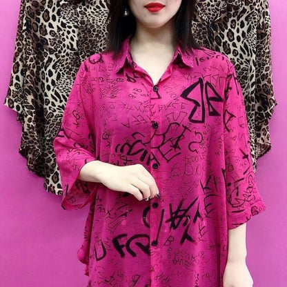 Women’s Printed Loose Thin Mid-Length Lapel Shirt