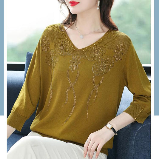 🔥Limited time 50% off🔥Women’s Vintage V-neck Beaded Pullover Shirt