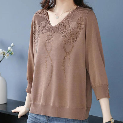 🔥Limited time 50% off🔥Women’s Vintage V-neck Beaded Pullover Shirt