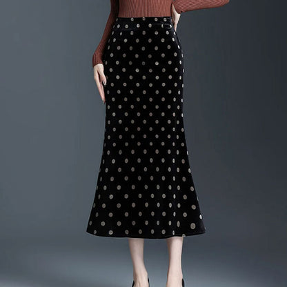 Polka Dot Fishtail Midi Skirt