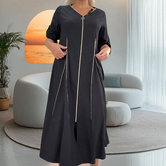 50%OFF💥Women's Fashion Zipper Front Long Dress