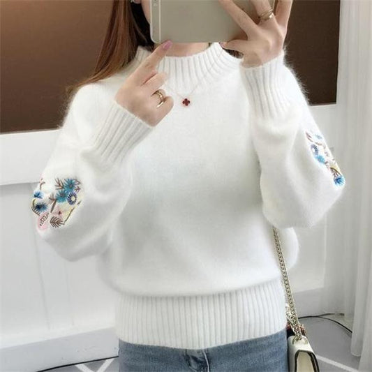 🔥Thick cashmere knit sweater with floral embroidery