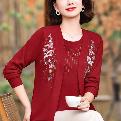 Women's Chic Embroidered Long-Sleeve Knit Top