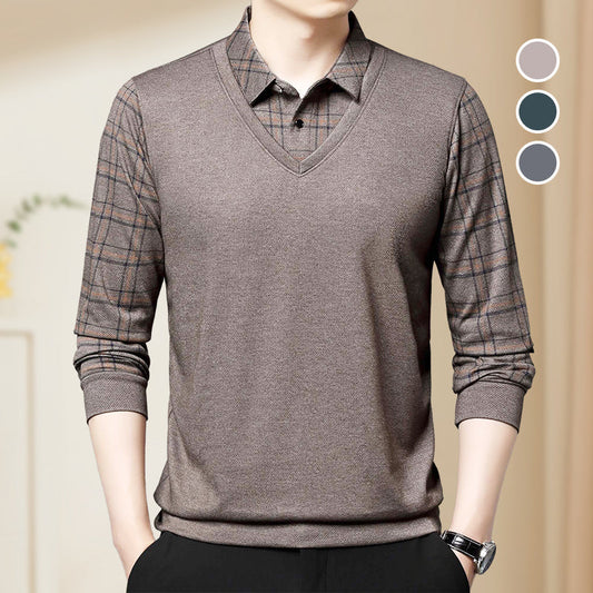 🔥HOT SALE-👔Men's Fake Two Piece Lapel Long-Sleeve Tops