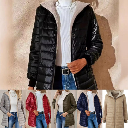 Women's Quilted Hooded Warm Winter Coat with Zipper