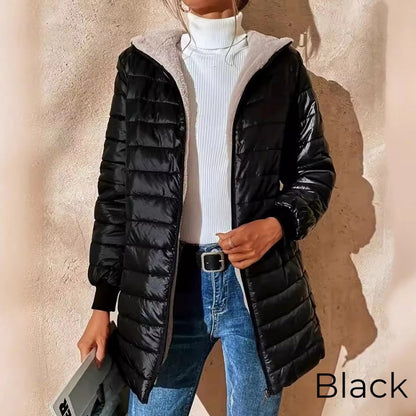 Women's Quilted Hooded Warm Winter Coat with Zipper