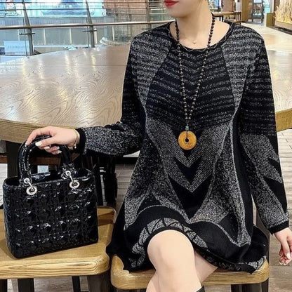 Women's Comfortable Loose Fit Color Blocking Knitted Dress