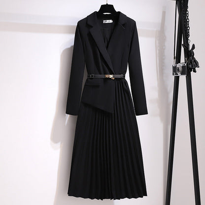 🔥🖤Early Black Friday Sale🔥Asymmetrical Patchwork Pleated Blazer Dress with Belt