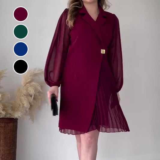 🎅Early Xmas Sales - 52% OFF🎄Lapel Solid Color Ruffle Hem Dress