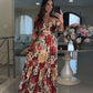 Women's V-Neck Floral Printed Pleated Dress