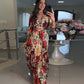 Women's V-Neck Floral Printed Pleated Dress