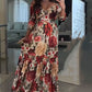 Women's V-Neck Floral Printed Pleated Dress