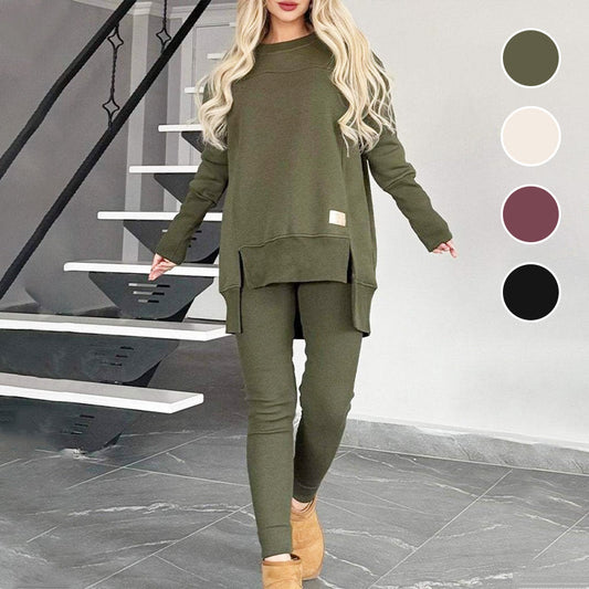 🎅Was soll ich morgen anziehen?🎄Slit High Low Hem Sweatshirt ＆ Bodycon Pants Set