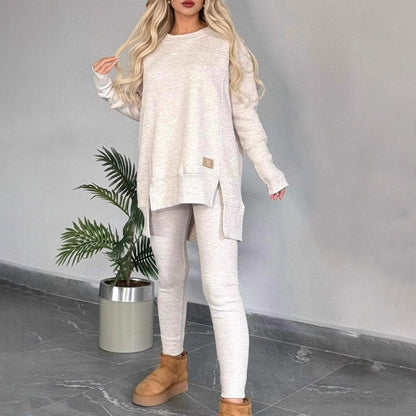 🎅Was soll ich morgen anziehen?🎄Slit High Low Hem Sweatshirt ＆ Bodycon Pants Set