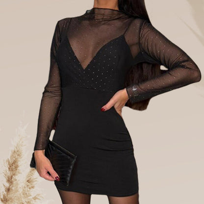 🎅Xmas Sales - 50% OFF🎄Women's Sexy V-Neck Mesh Rhinestone Bodycon Dress