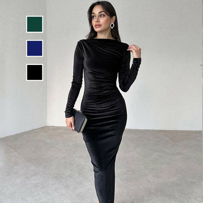 Women's Fashion Solid Color Long Sleeve Slim Fit Dress