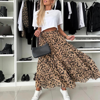 Women's Leopard Print Skirt with Elastic Waist