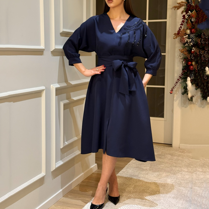 🎅Xmas Sales - 50% OFF🎄Women’s V-Neck Long-Sleeve Dress with Belt