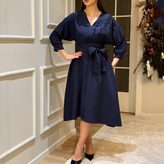 🎅Xmas Sales - 50% OFF🎄Women’s V-Neck Long-Sleeve Dress with Belt