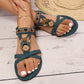 👡 50% RABATT NU! 🌸 Kvinnors Runda Tå Platta Andningsbara Sandaler – Blommiga Metalldetaljer, Justerbar Rem & Dämpad Fotbädd ✨