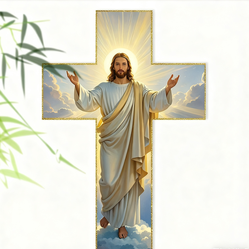 ✝️ KÖP 3 FÅ 4! ✨ Retro Jesus Kristus Väggkors - Vintage Trädesign med Religiös Symbolik för Andligt Heminredning 🕊️🌟