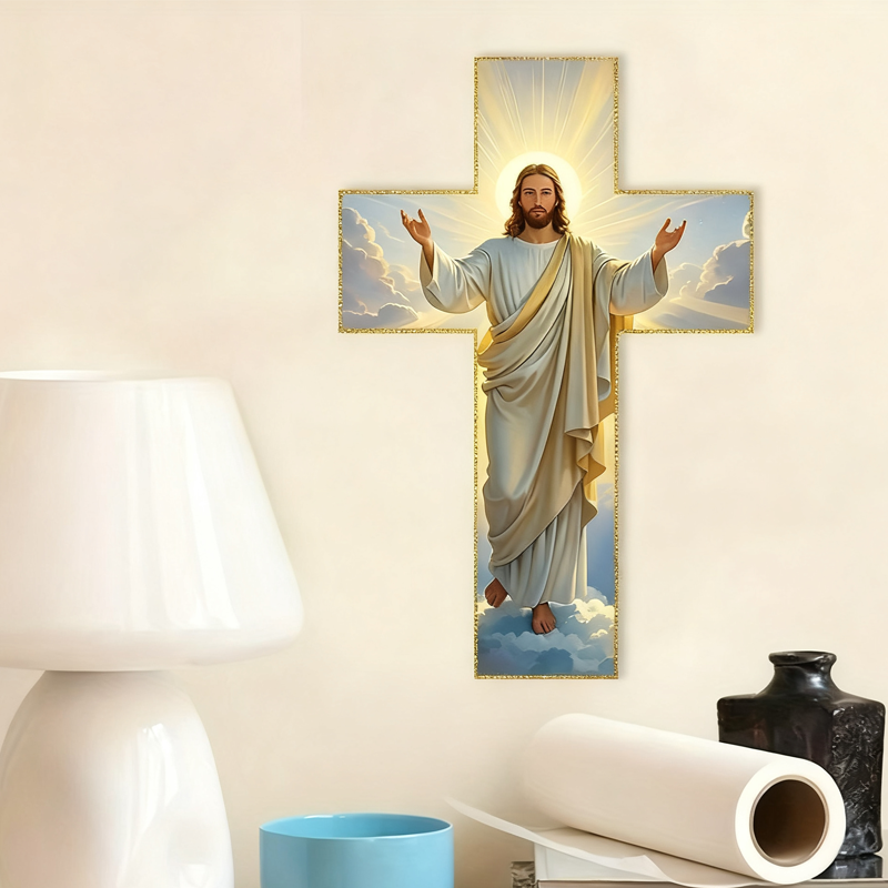 ✝️ KÖP 3 FÅ 4! ✨ Retro Jesus Kristus Väggkors - Vintage Trädesign med Religiös Symbolik för Andligt Heminredning 🕊️🌟