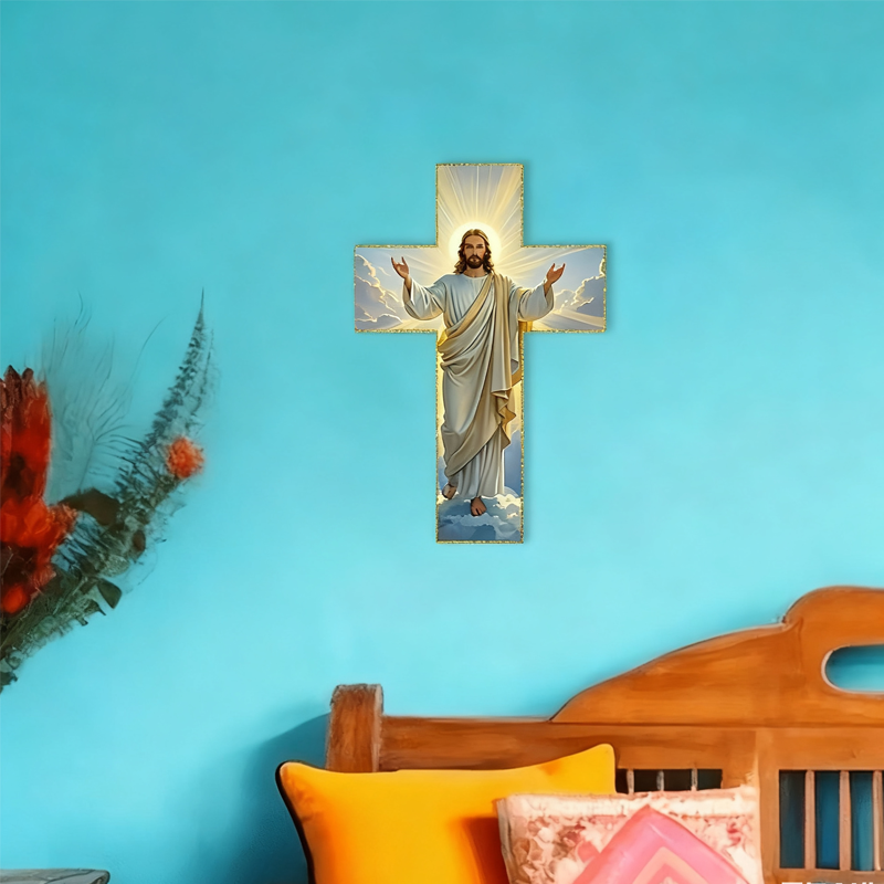 ✝️ KÖP 3 FÅ 4! ✨ Retro Jesus Kristus Väggkors - Vintage Trädesign med Religiös Symbolik för Andligt Heminredning 🕊️🌟