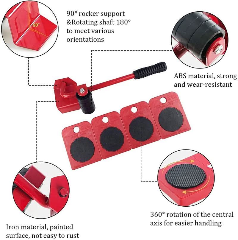 🔄 Möbellyftare & flyttverktygsset, 4-pack – 360° glidskivor & ergonomiskt lyft utan ryggpåfrestning 💪