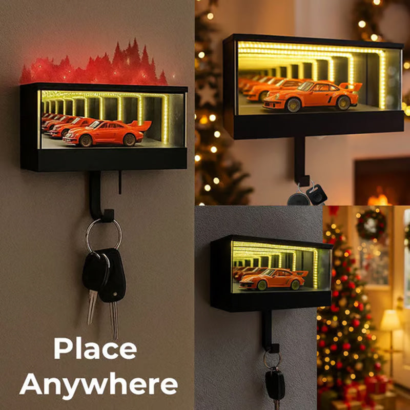 ⏳Begränsad tid 50 % rabatt⏰🗝️Infinity Mirror LED-nyckelhållare för garage🏎️