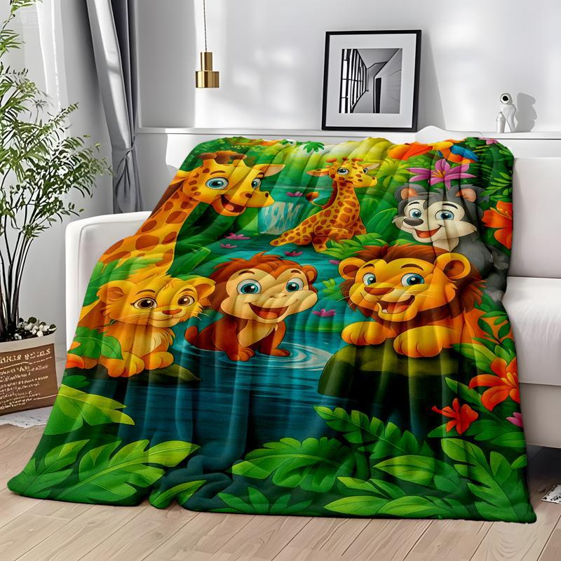 ✨Julrea – 50 % rabatt💃🔥Plush Flannel Throw Blanket med tecknad djungelprint
