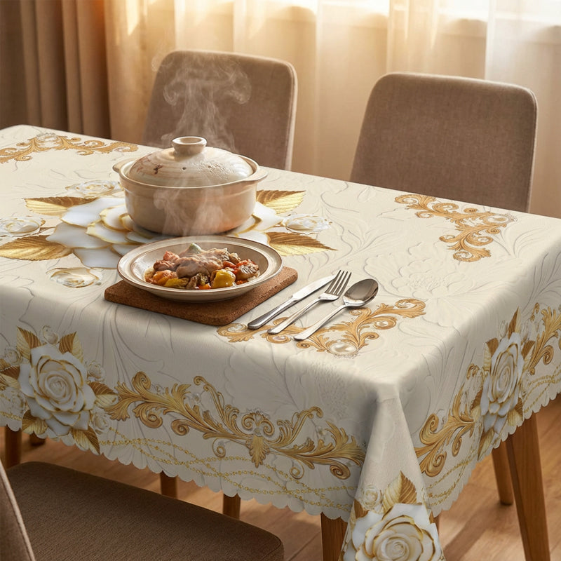 💖 Lyxig guldfärgad bordsduk ⏰ skyddar bordet, lätt att torka av & ger en elegant hemkänsla 🏡