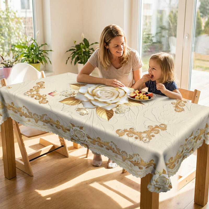 💖 Lyxig guldfärgad bordsduk ⏰ skyddar bordet, lätt att torka av & ger en elegant hemkänsla 🏡