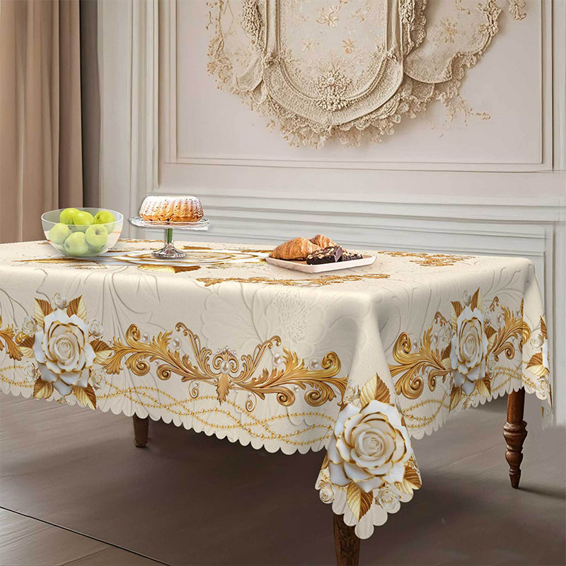 💖 Lyxig guldfärgad bordsduk ⏰ skyddar bordet, lätt att torka av & ger en elegant hemkänsla 🏡