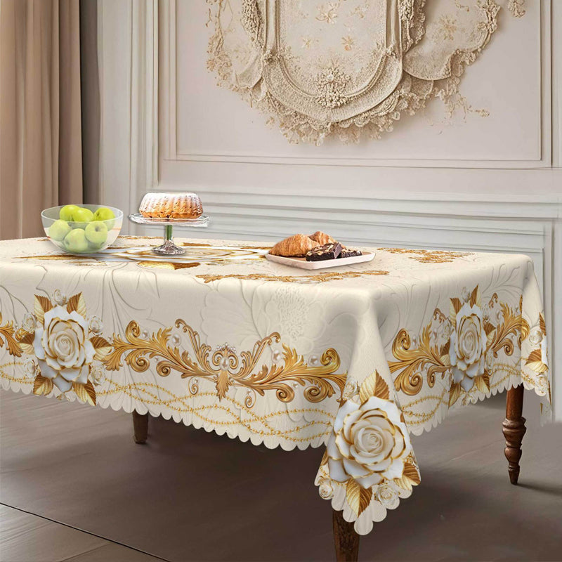 💖 Lyxig guldfärgad bordsduk ⏰ skyddar bordet, lätt att torka av & ger en elegant hemkänsla 🏡