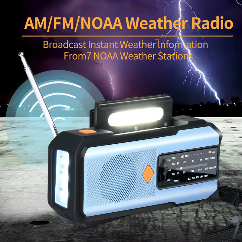 📻🔋 Solcells- och vevdriven nödradio – FM/AM/NOAA, LED-ficklampa & nödladdning för mobilen ⛺⚡