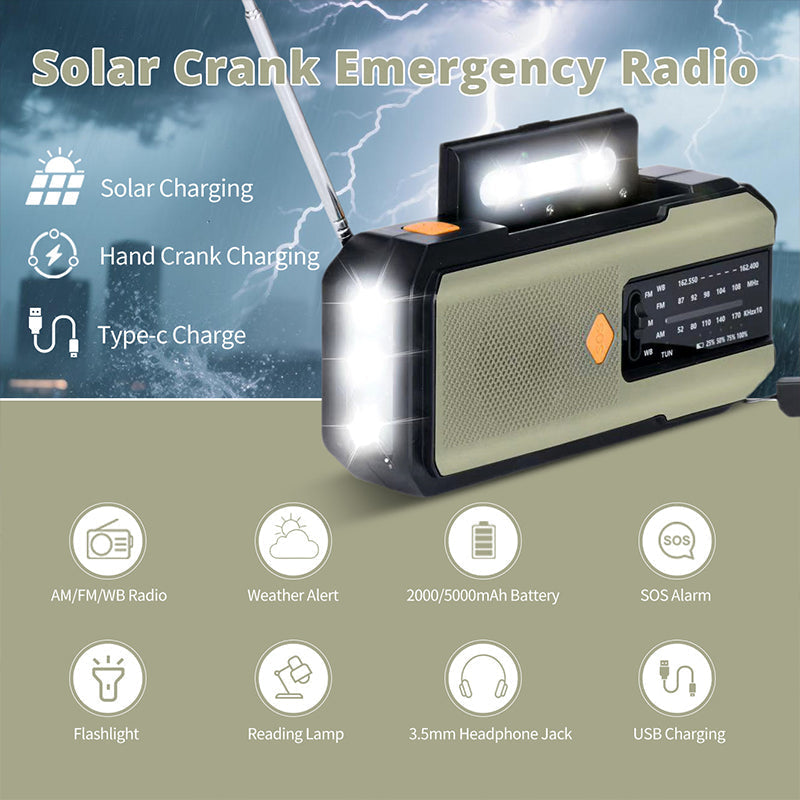 📻🔋 Solcells- och vevdriven nödradio – FM/AM/NOAA, LED-ficklampa & nödladdning för mobilen ⛺⚡