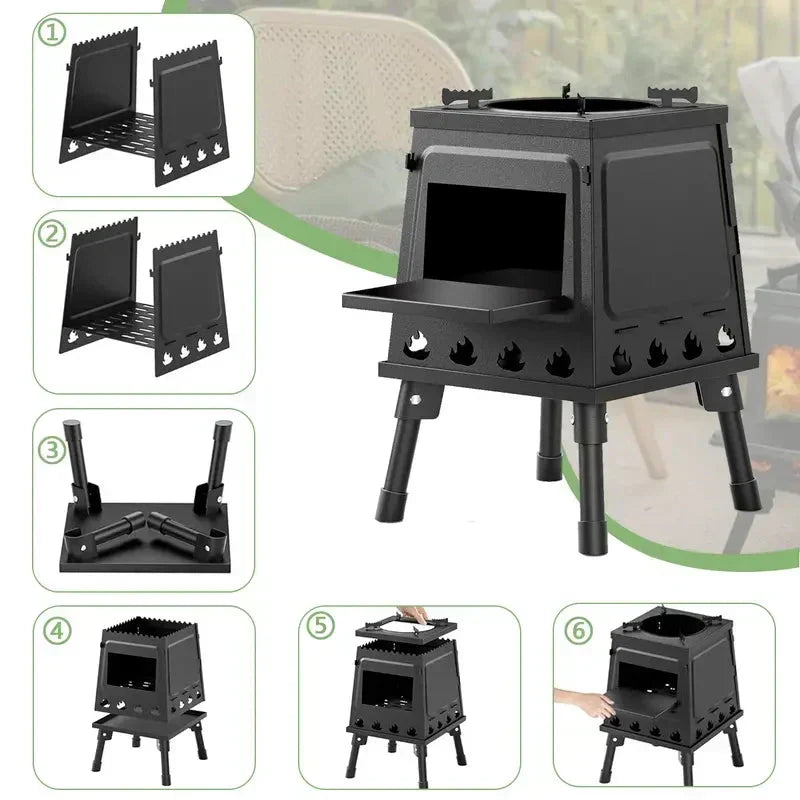 🔥 50 % RABATT NU! 🍳 Hopfällbar vedeldad campingugn i gjutjärn – 16 ventilationshål & hög värmeretention för matlagning och värme utomhus 🏕️