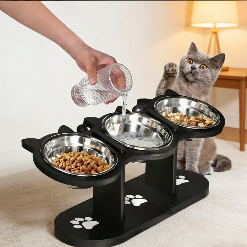 🐱 50 % RABATT NU! 🍽️ Upphöjd hund- och kattmatskål med 3 skålar – halkfri & stabil – ergonomisk design för bättre matsmältning 🐾